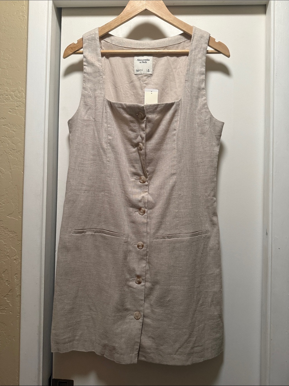Abercrombie & Fitch Beige Linen-Blend Button Front Mini Dress